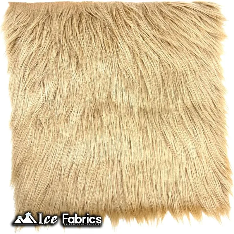 Beige IceFabrics Square Shaggy Long Pile Faux Fur Fabric