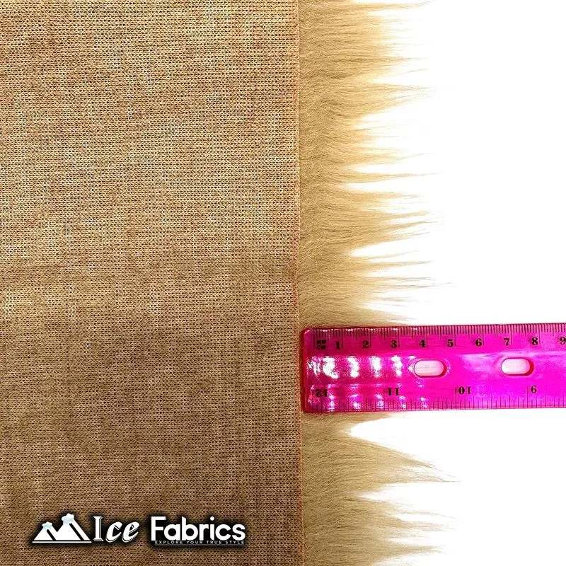 Beige IceFabrics Square Shaggy Long Pile Faux Fur Fabric