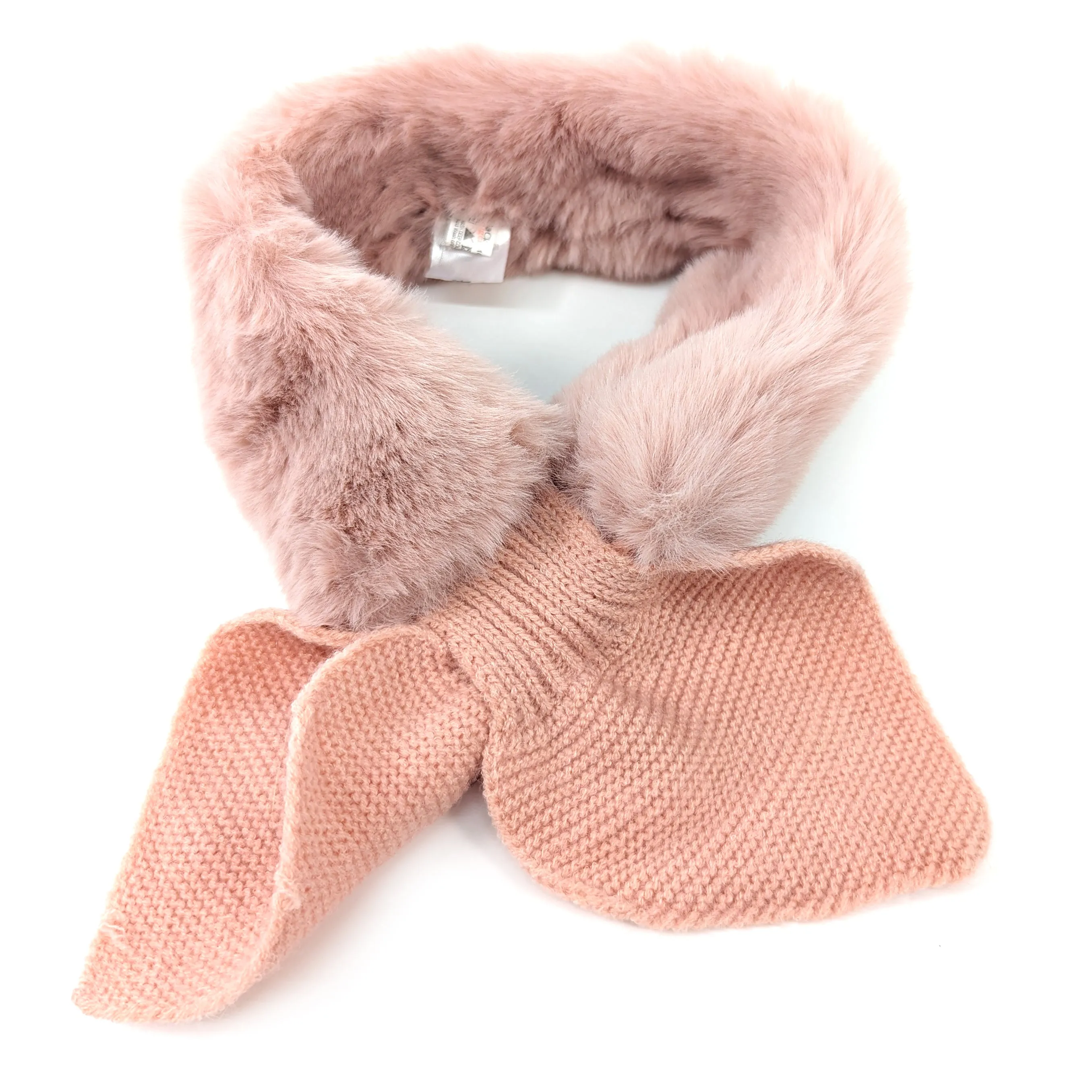 Bela Bela - Knitted Tie Fur Faux Collar - Dusky Pink