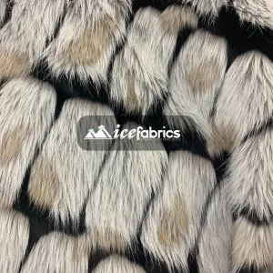 Black Rectangular Bricks Design Long Pile Fake Faux Fur Fabric By The Yard (4 Colors)