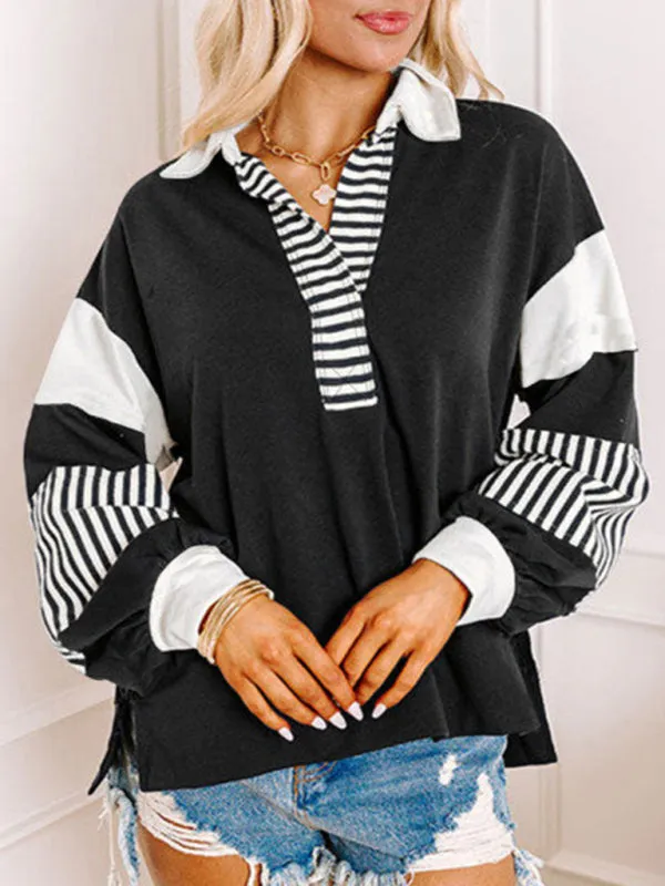 Bold Patchwork Inside Out Seams Pullover Tops