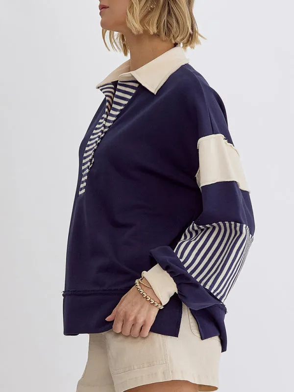 Bold Patchwork Inside Out Seams Pullover Tops