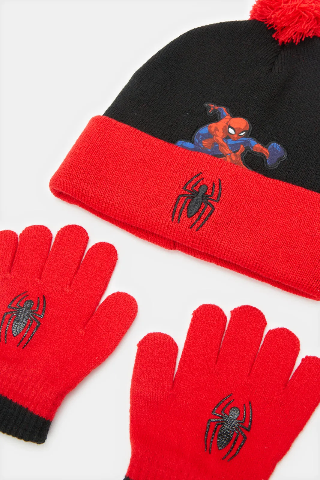 Boys Red Spider-Man Knitted Knitted Cap Set (3 Piece)