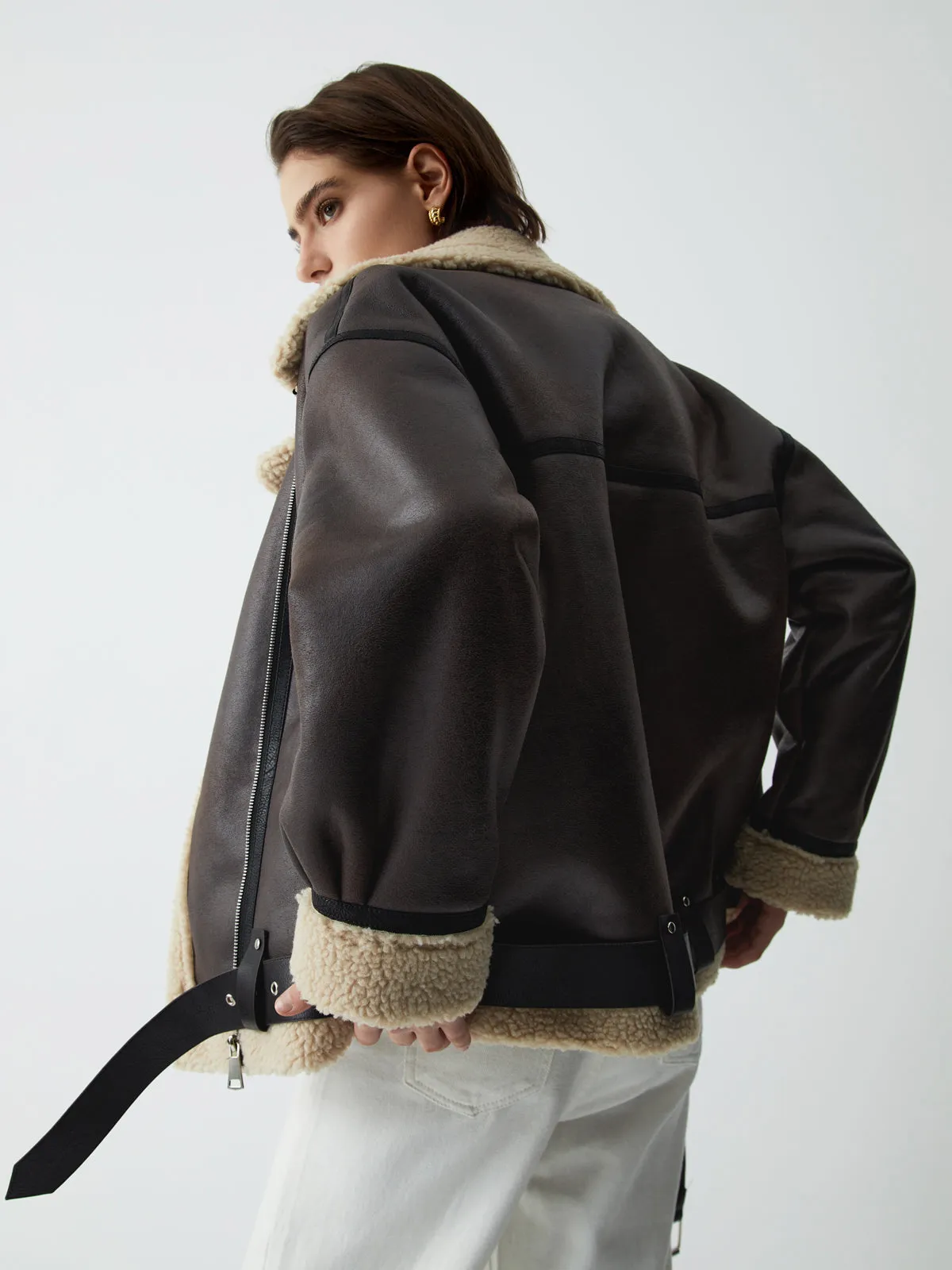 Classic Sherpa Lined Trendy Shearling Leather Flight Jacket