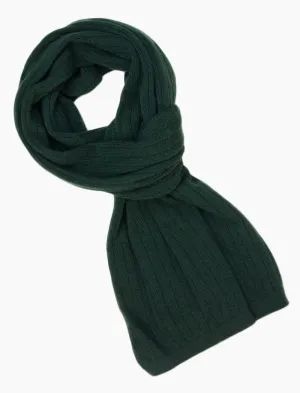 Dark Green Solid Wide Ribbed Knitted Wool Cashmere Scarf