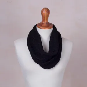 Ebony Intrigue Knitted Black Baby Alpaca Blend Neck Warmer from Peru