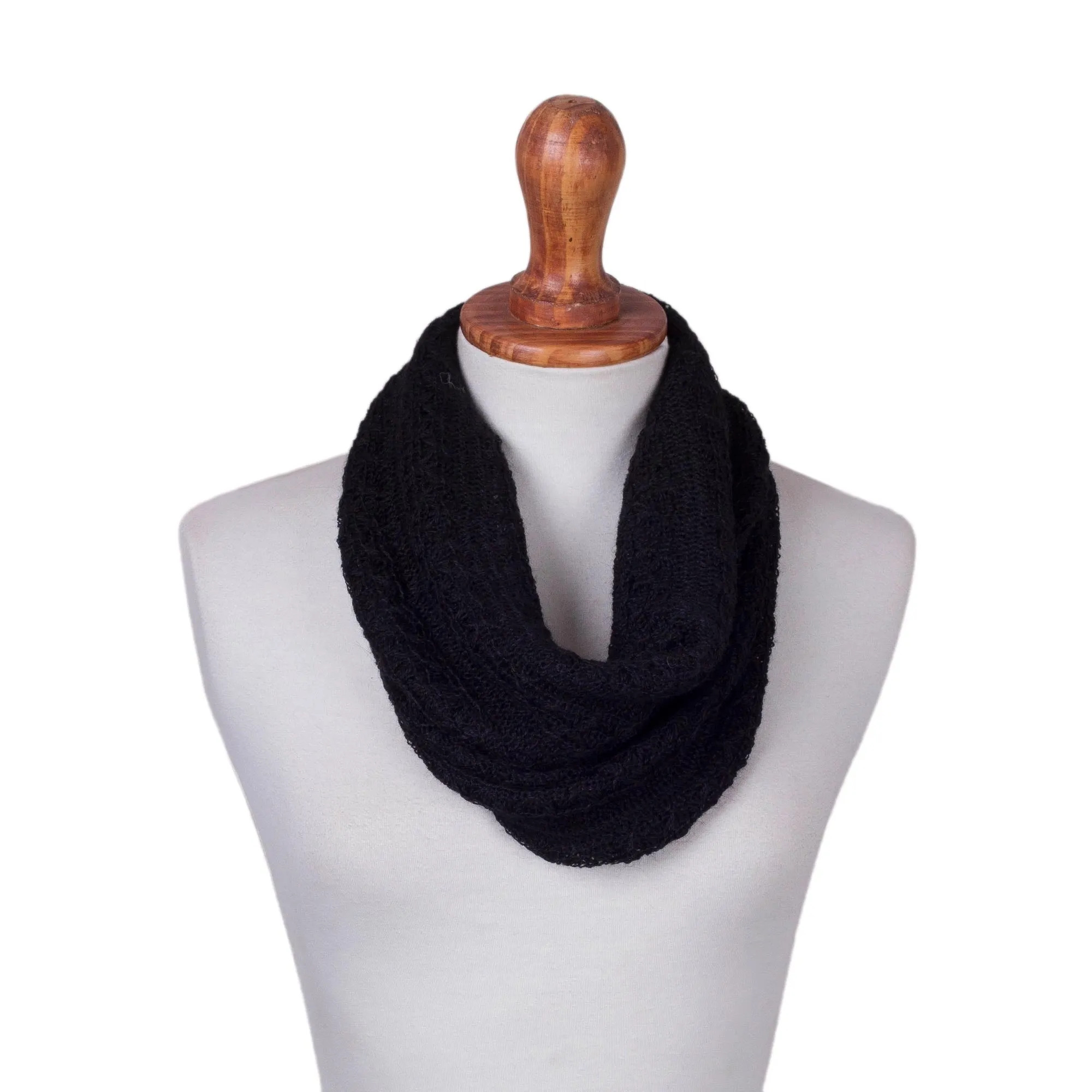 Ebony Intrigue Knitted Black Baby Alpaca Blend Neck Warmer from Peru