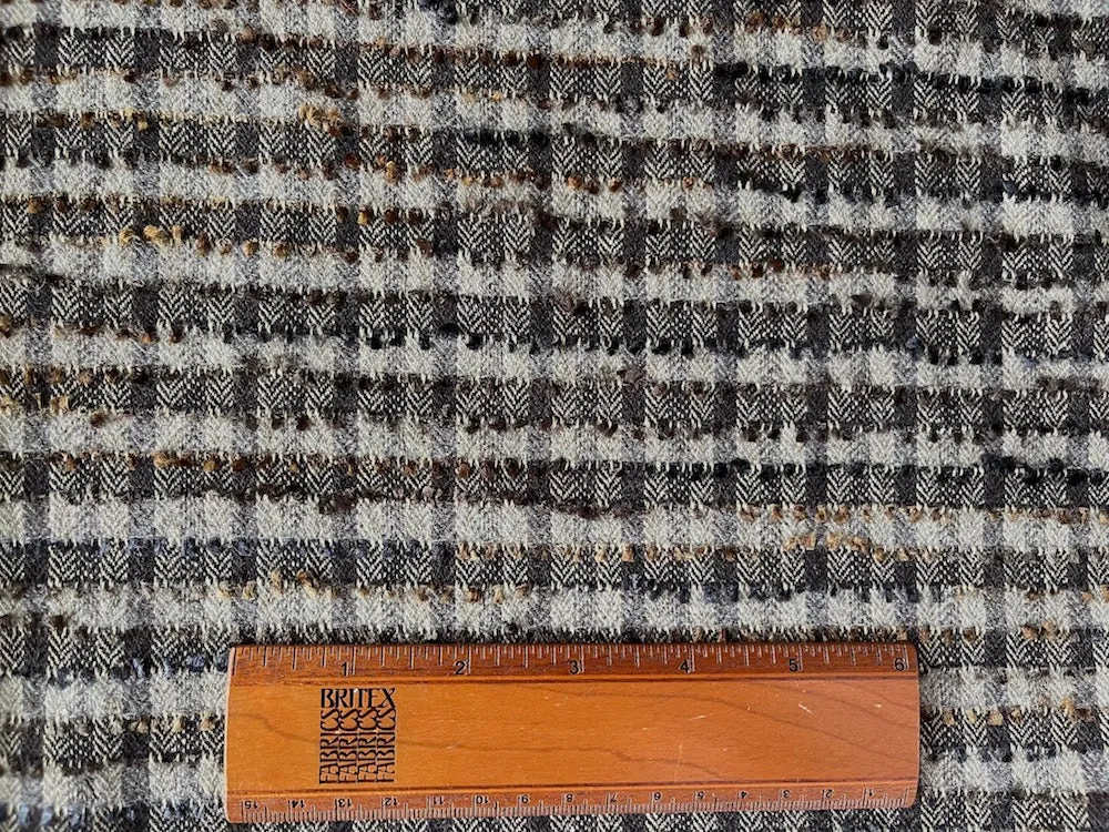 Elegant Shades of Evening Coffee Plaid Wool Blend Bouclé (Made in Italy)