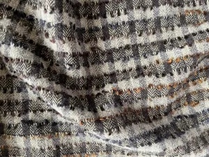 Elegant Shades of Evening Coffee Plaid Wool Blend Bouclé (Made in Italy)