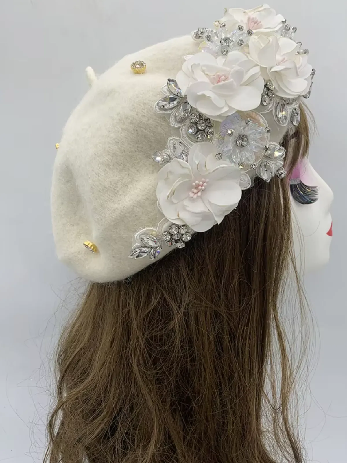 Fall Chic Unique Designer Luxury Flower with Rhinestone Beret