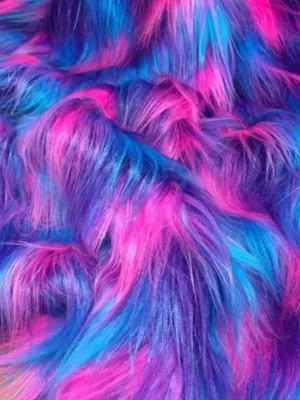 Faux Fake Fur 3 Tone Rainbow, Long Pile Fabric 60" Width Sold by Yard Turquoise