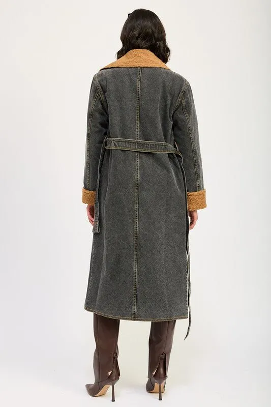 Faux Shearling Denim Coat