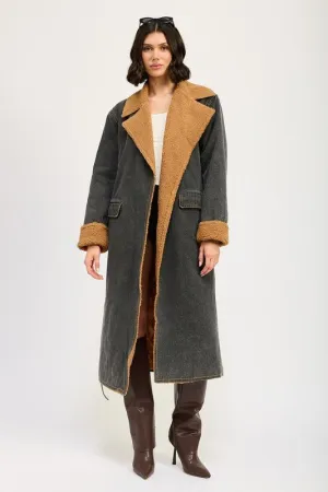 Faux Shearling Denim Coat