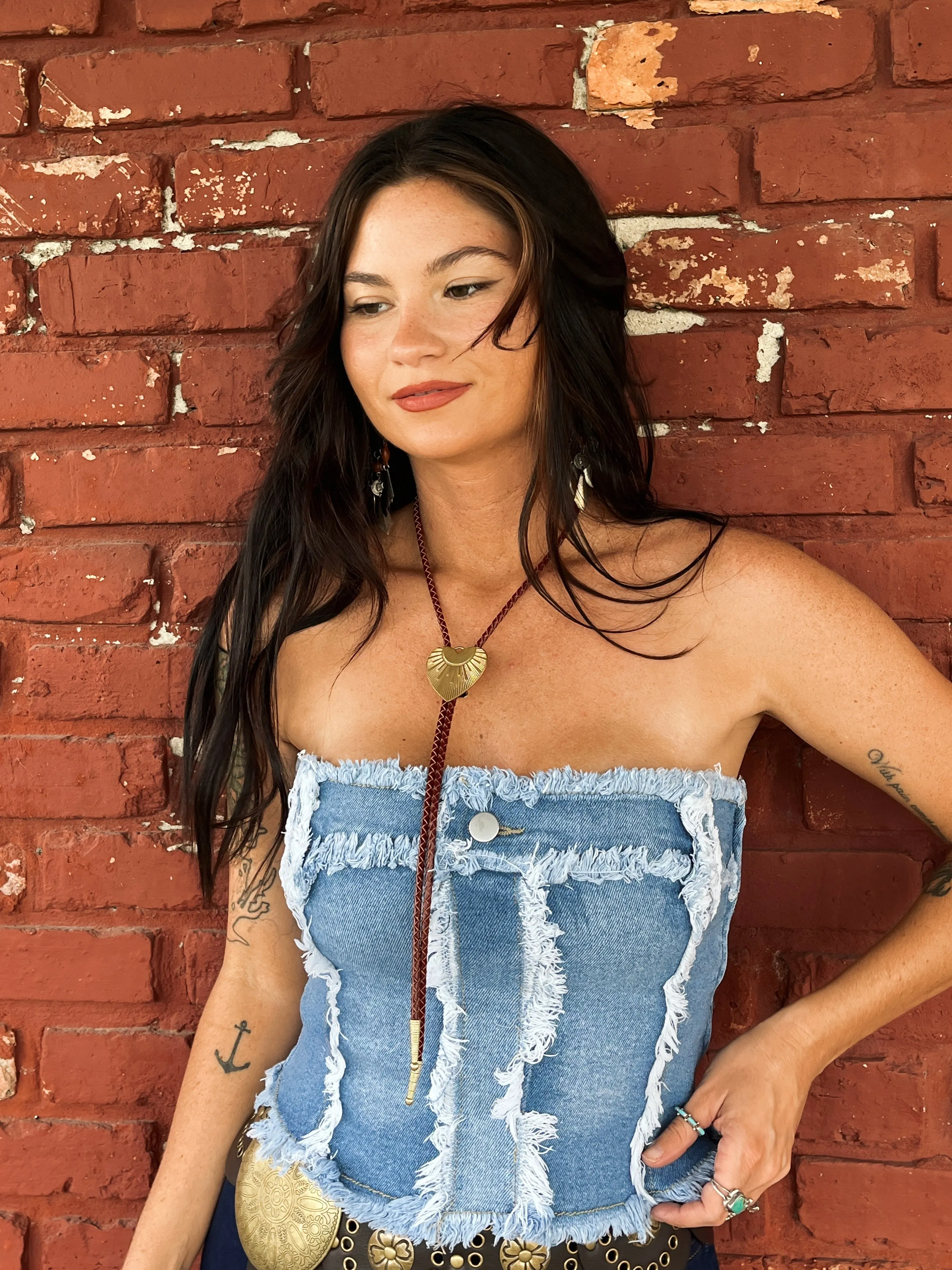 Frankie Frayed Edge Denim Corset Top