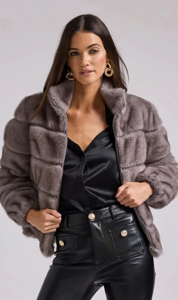 Generation Love Cici Faux Fur Coat- Grey/Brown