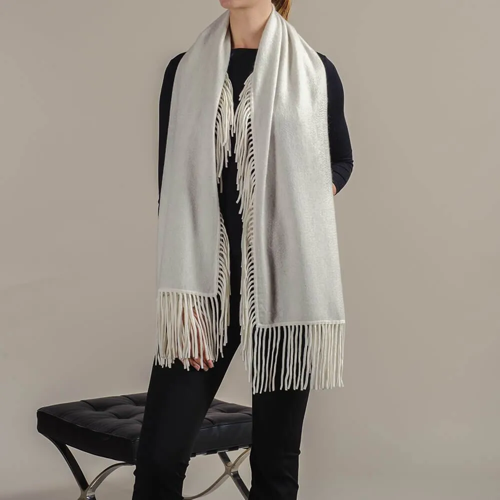 Grey and Vanilla Fringed Cashmere Shawl