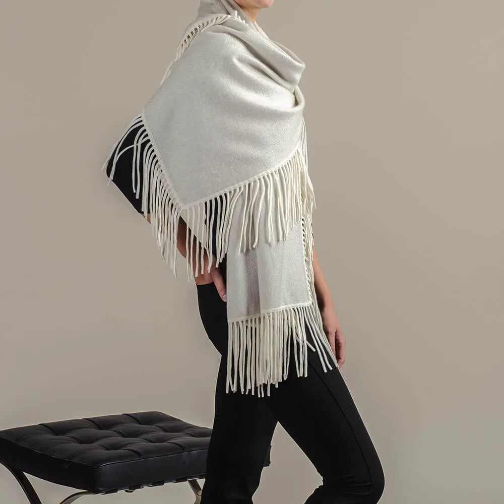 Grey and Vanilla Fringed Cashmere Shawl