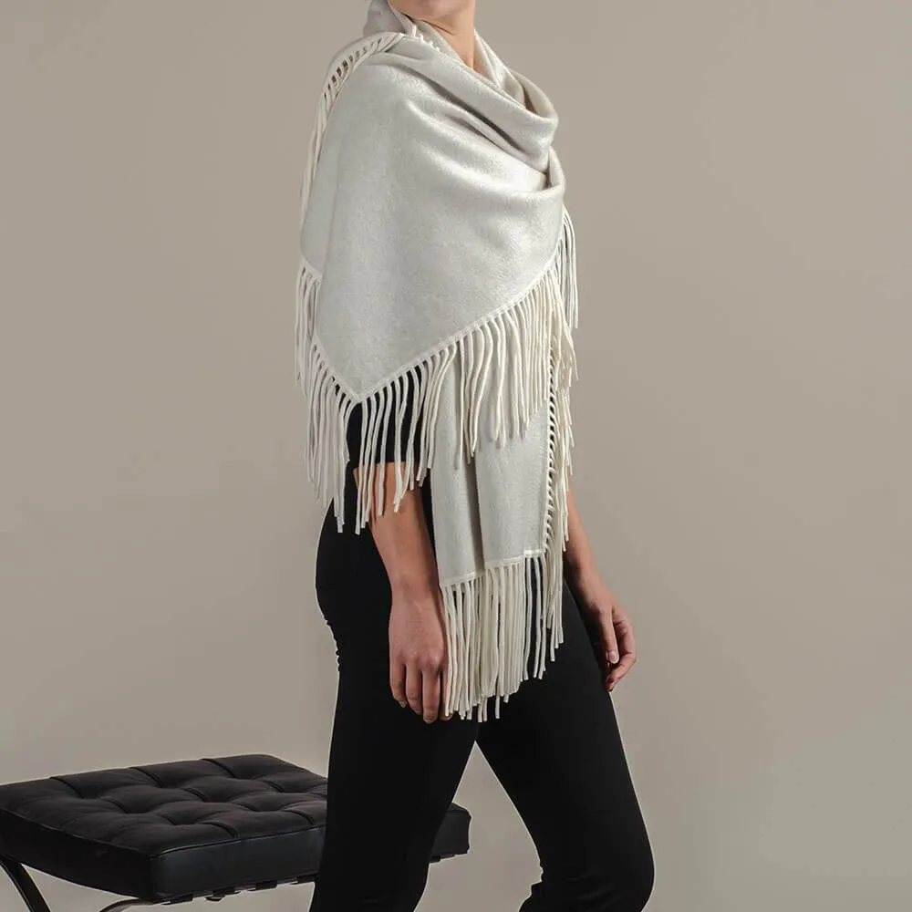 Grey and Vanilla Fringed Cashmere Shawl