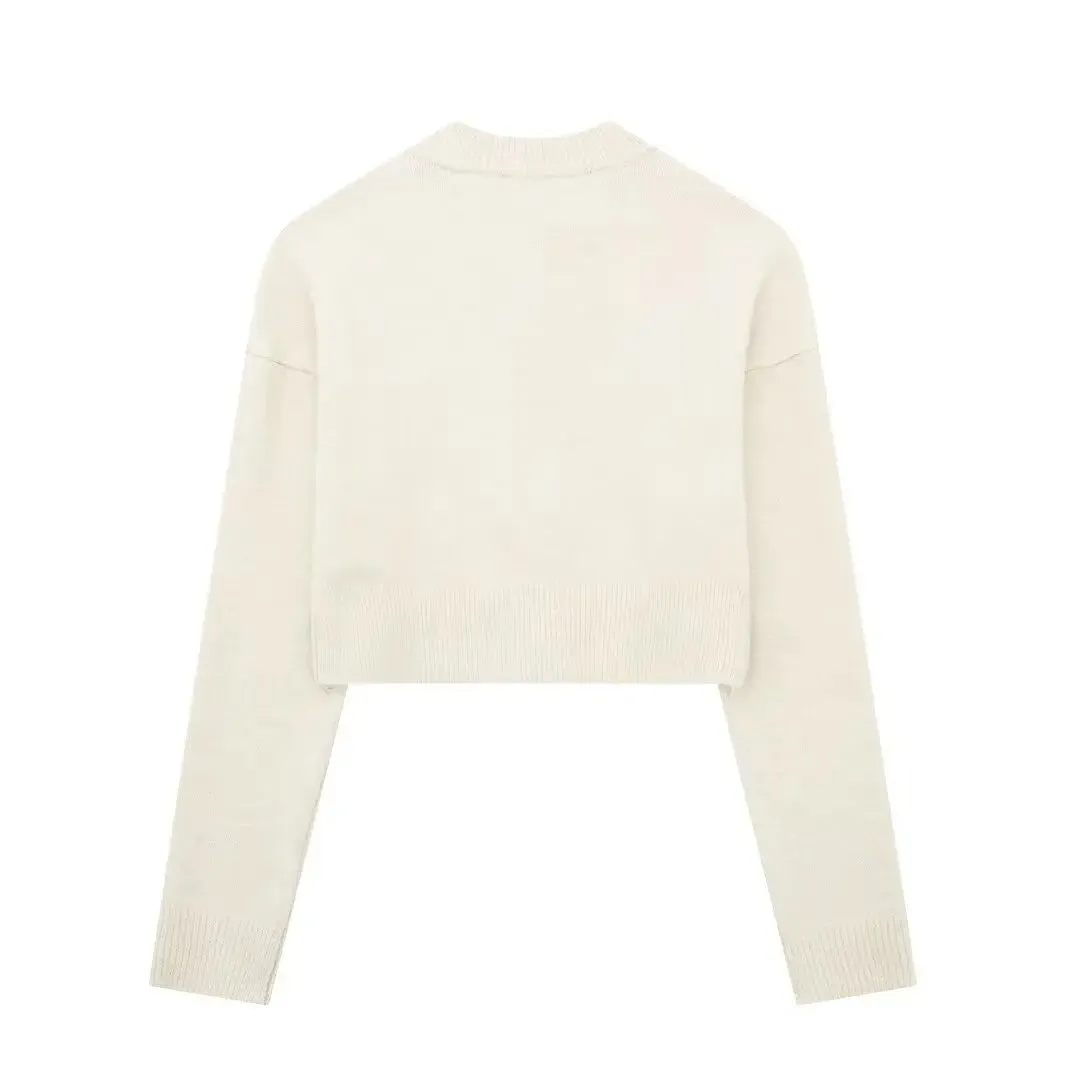 High Neck Sweater Crop Buttoned Cardigan for Women