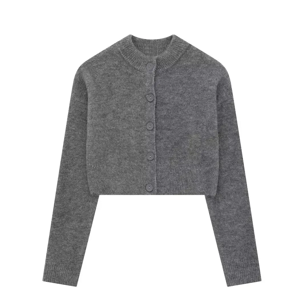 High Neck Sweater Crop Buttoned Cardigan for Women