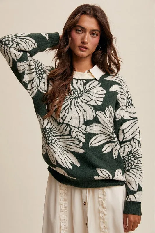 Keke Flower Print Crewneck Sweater