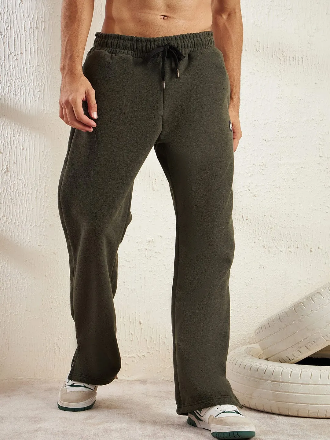 Khaki Polar Fleece Boot Cut Joggers