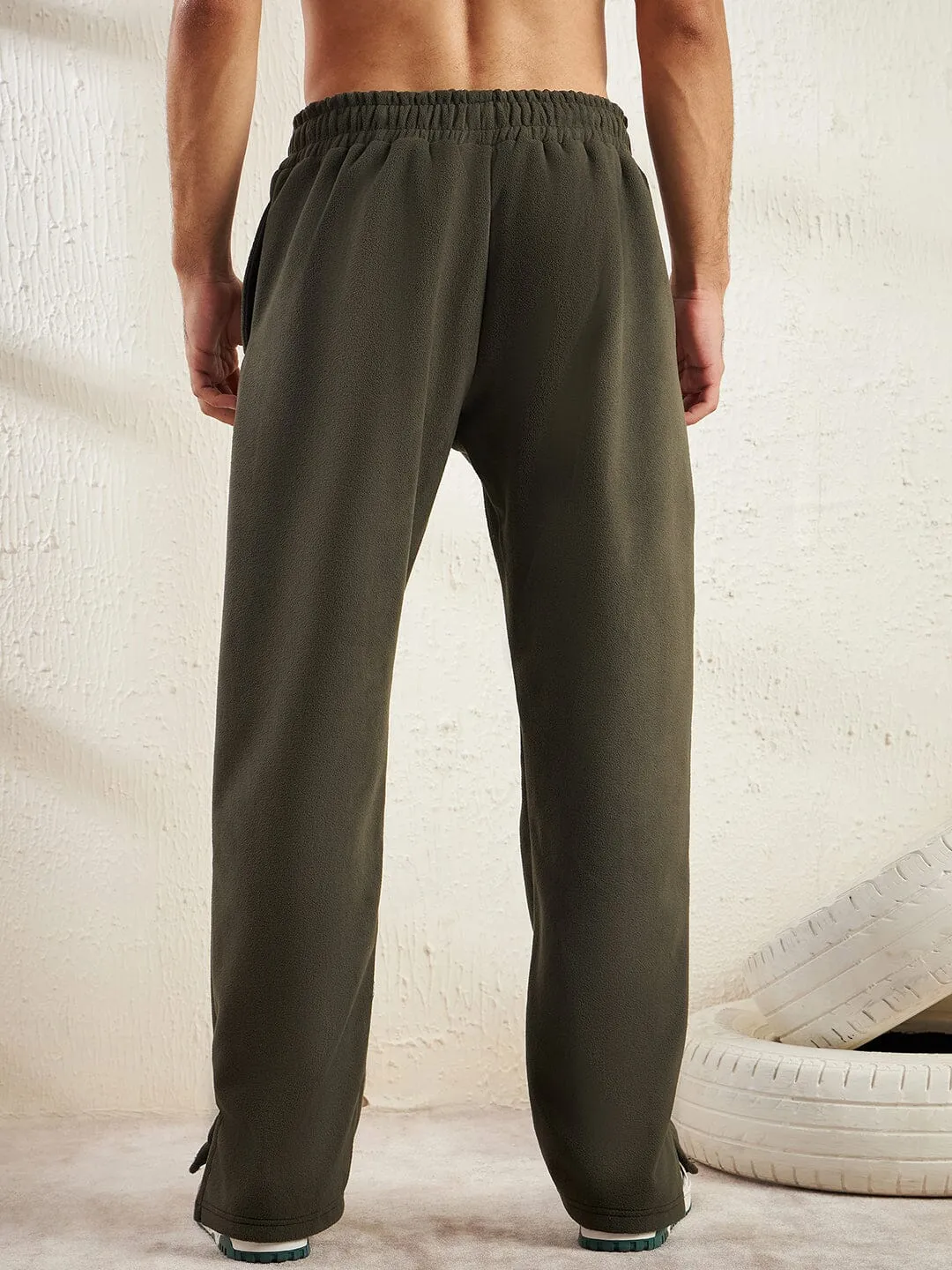 Khaki Polar Fleece Boot Cut Joggers