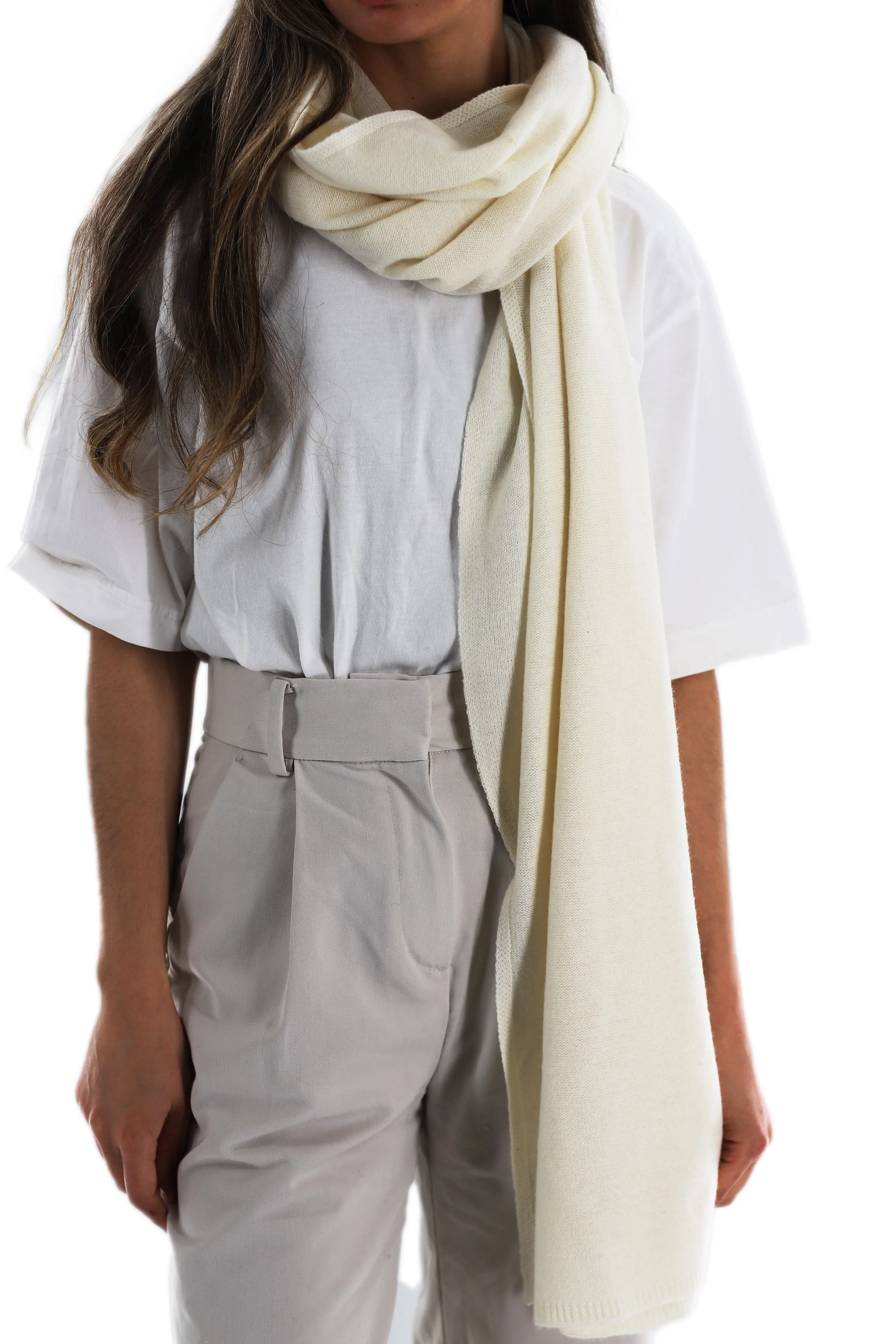 La Fiorentina SUPER SOFT Cashmere Blend Knit Shawl - Ivory