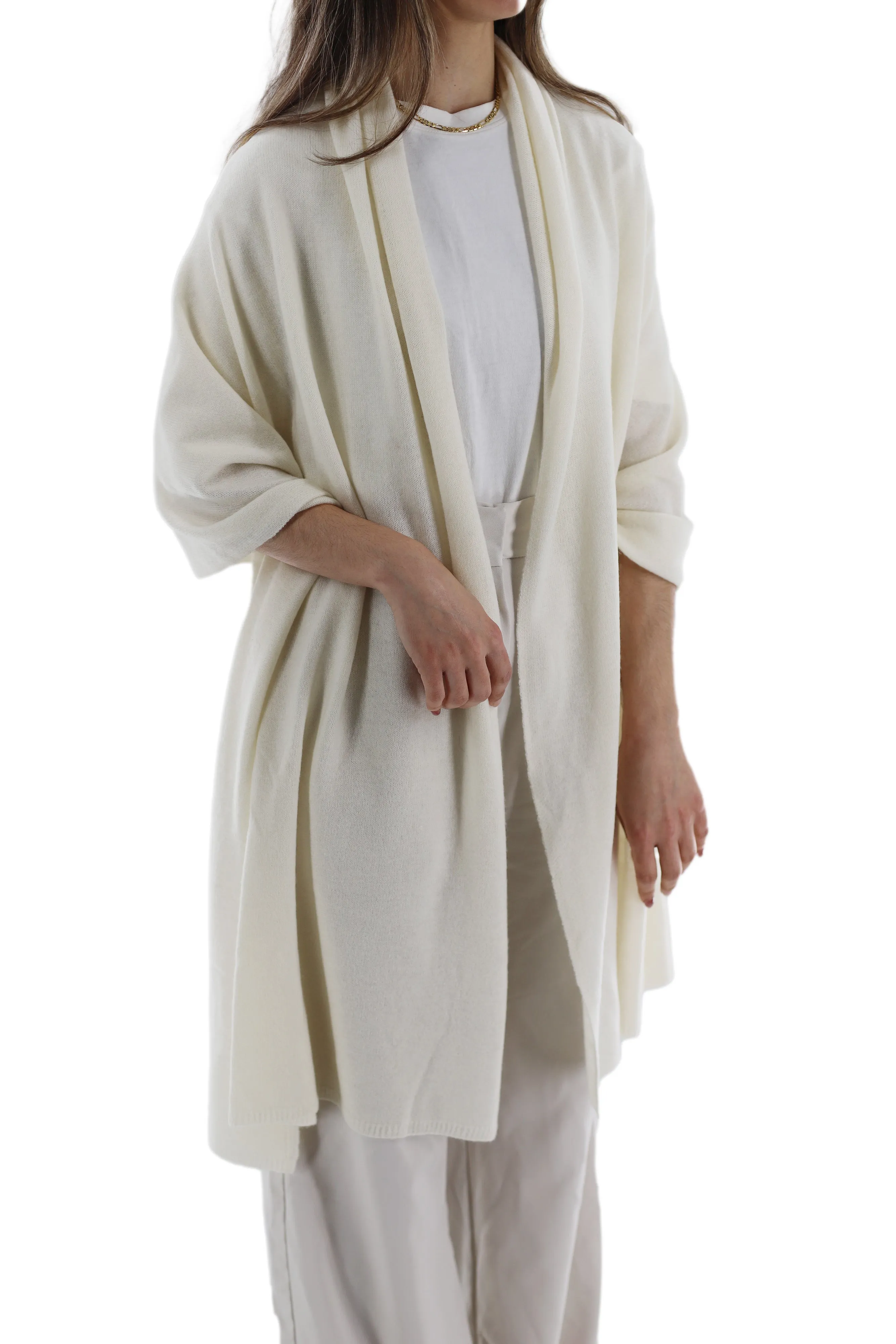 La Fiorentina SUPER SOFT Cashmere Blend Knit Shawl - Ivory