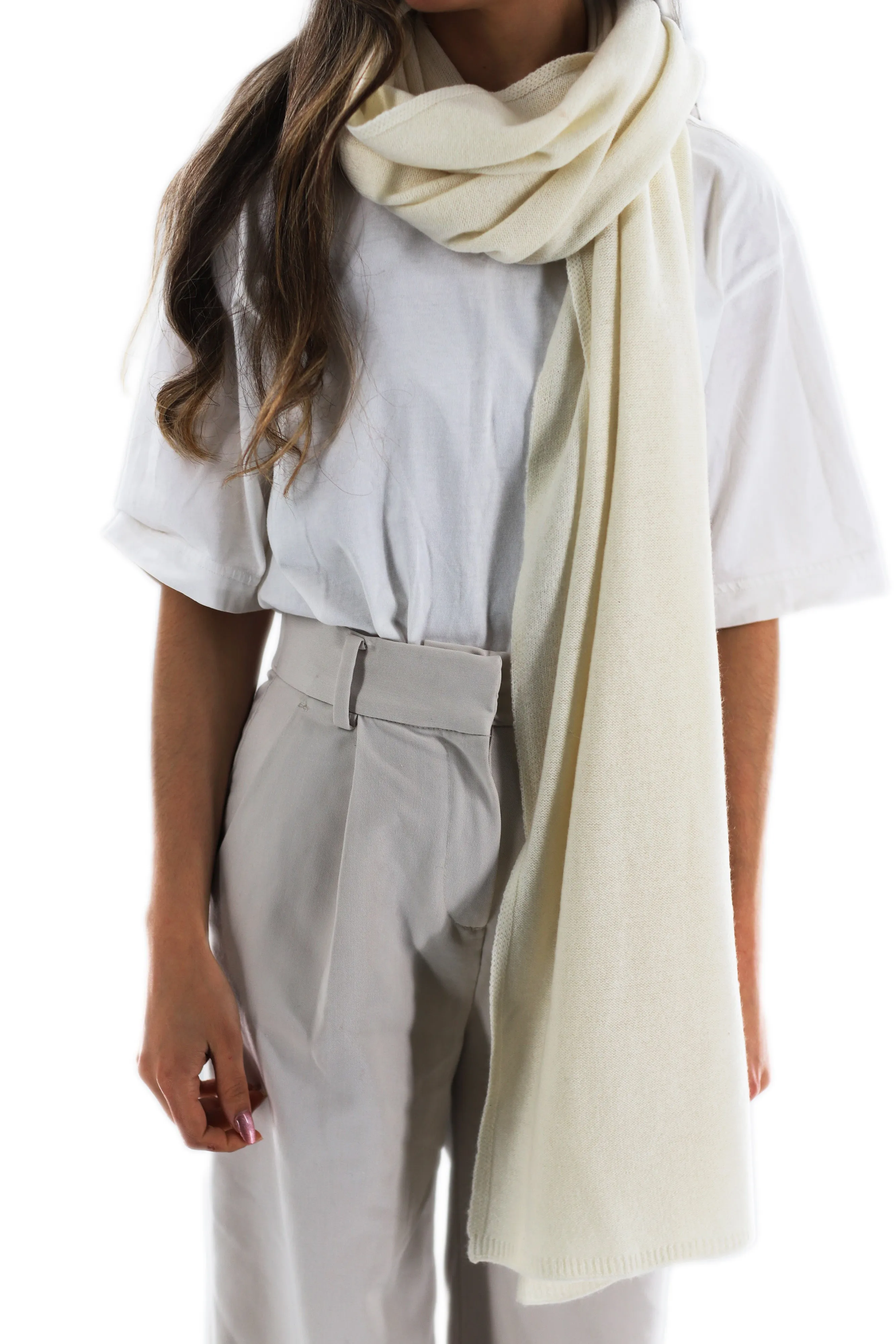 La Fiorentina SUPER SOFT Cashmere Blend Knit Shawl - Ivory