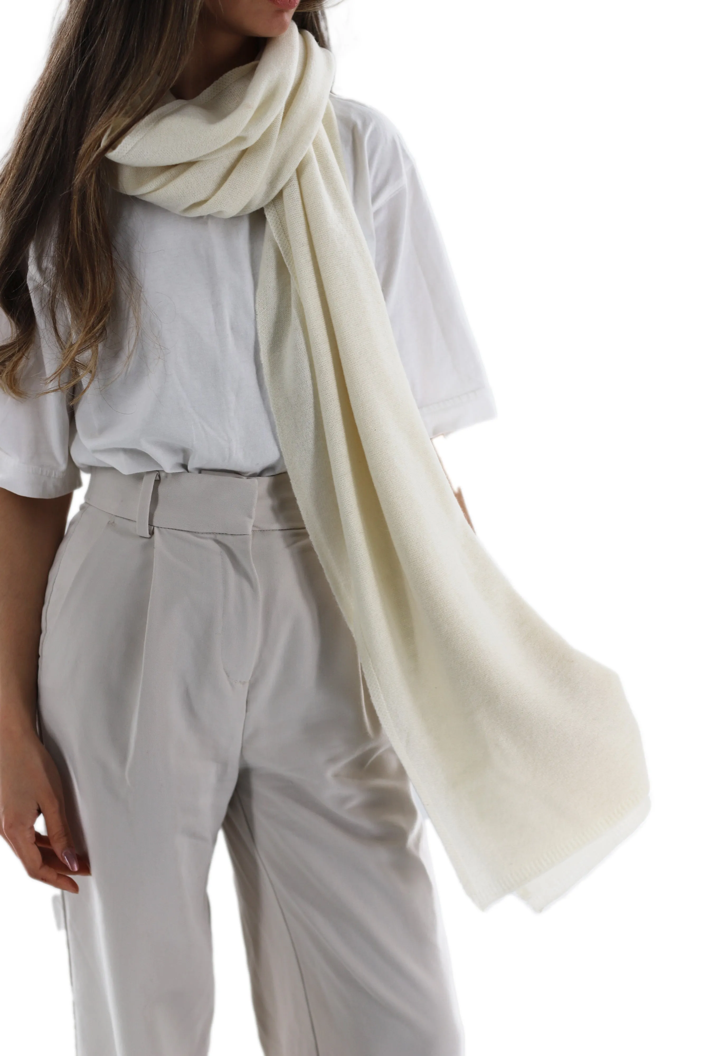 La Fiorentina SUPER SOFT Cashmere Blend Knit Shawl - Ivory