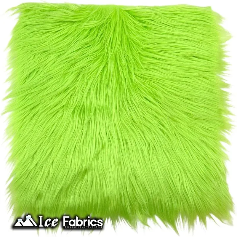 Lime IceFabrics Square Shaggy Long Pile Faux Fur Fabric