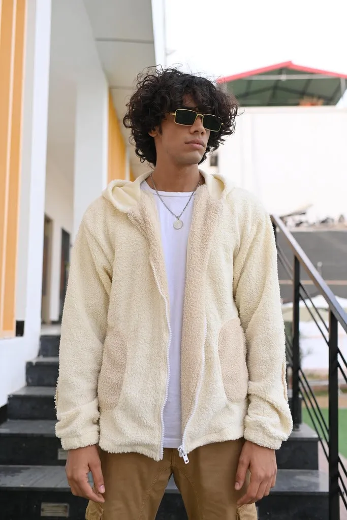 Men Arctic Ivory Sherpa Zipper Hoodie