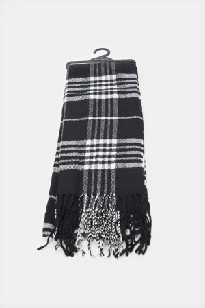 Men Black And Grey Checked  Knitted Scarf