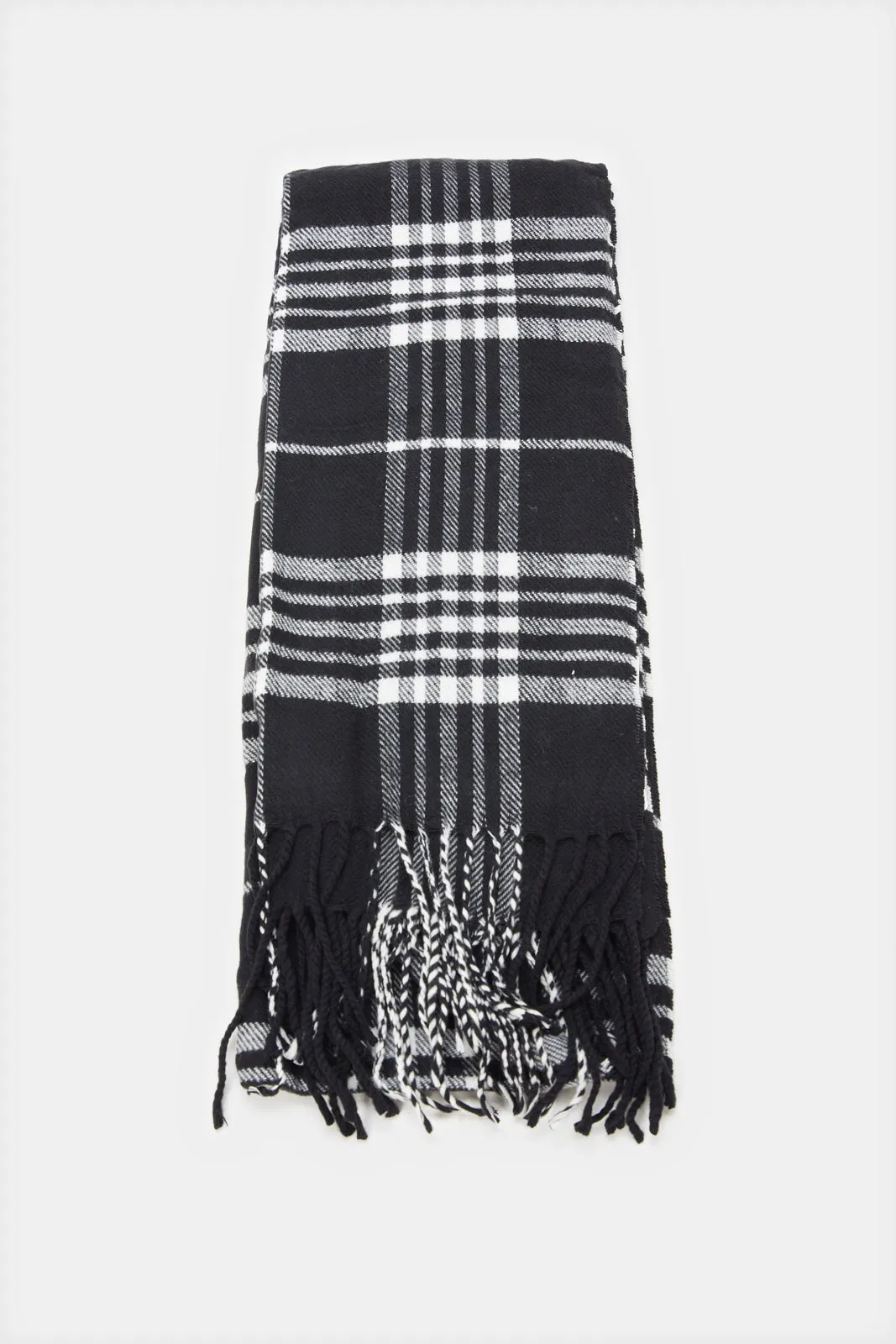 Men Black And Grey Checked  Knitted Scarf