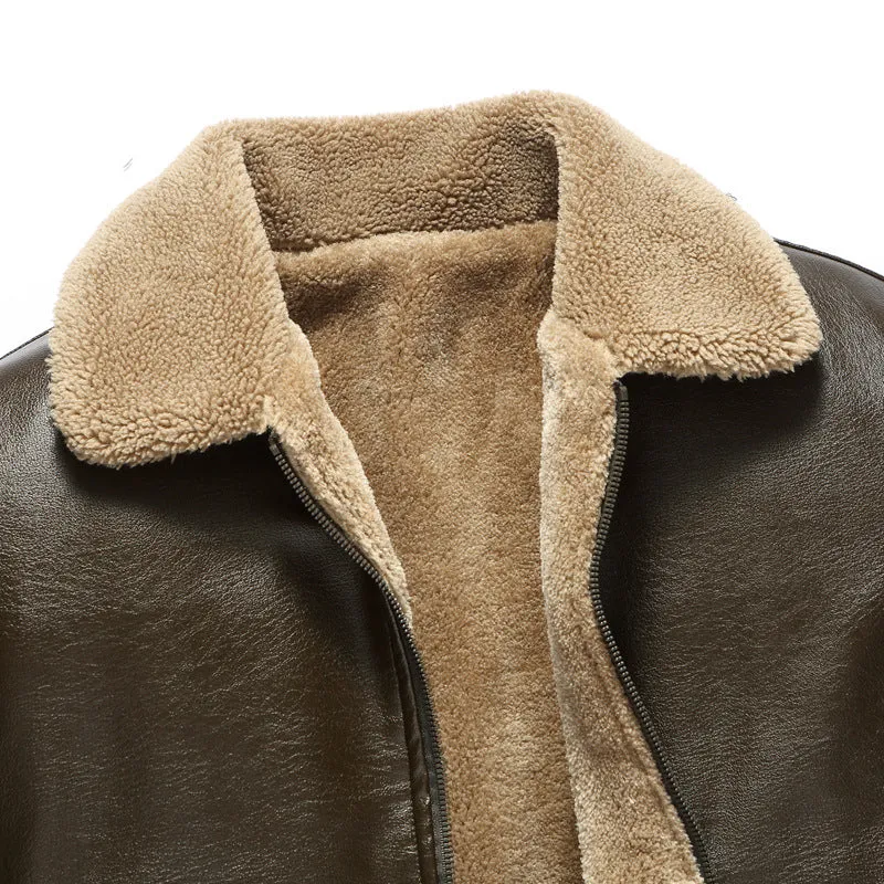 Men's Faux Shearling-Lined Leather Jacket