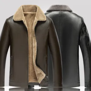 Men's Faux Shearling-Lined Leather Jacket