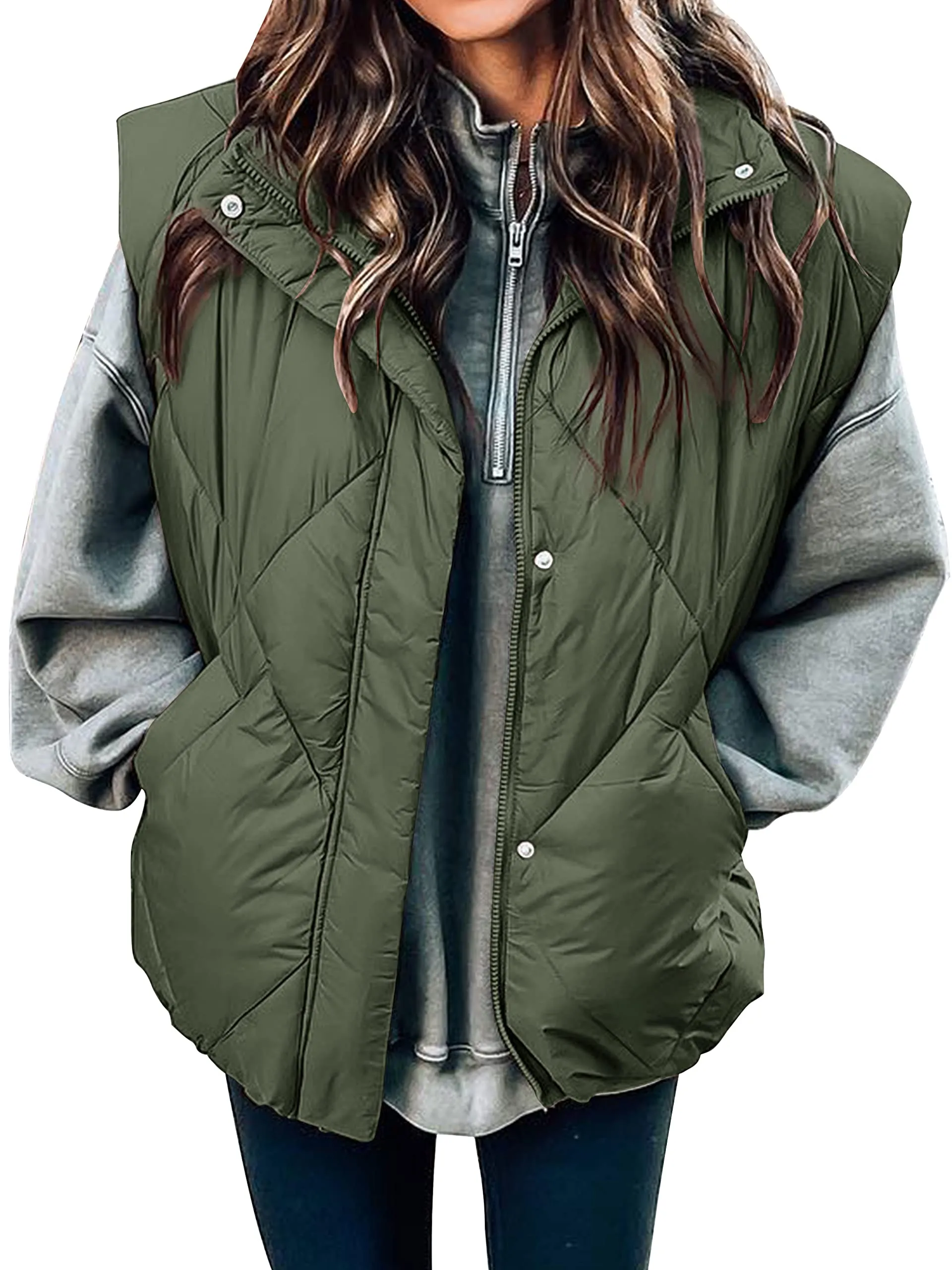 MEROKEETY Quilted Stand Collar Zip Up Padded Puffer Vest