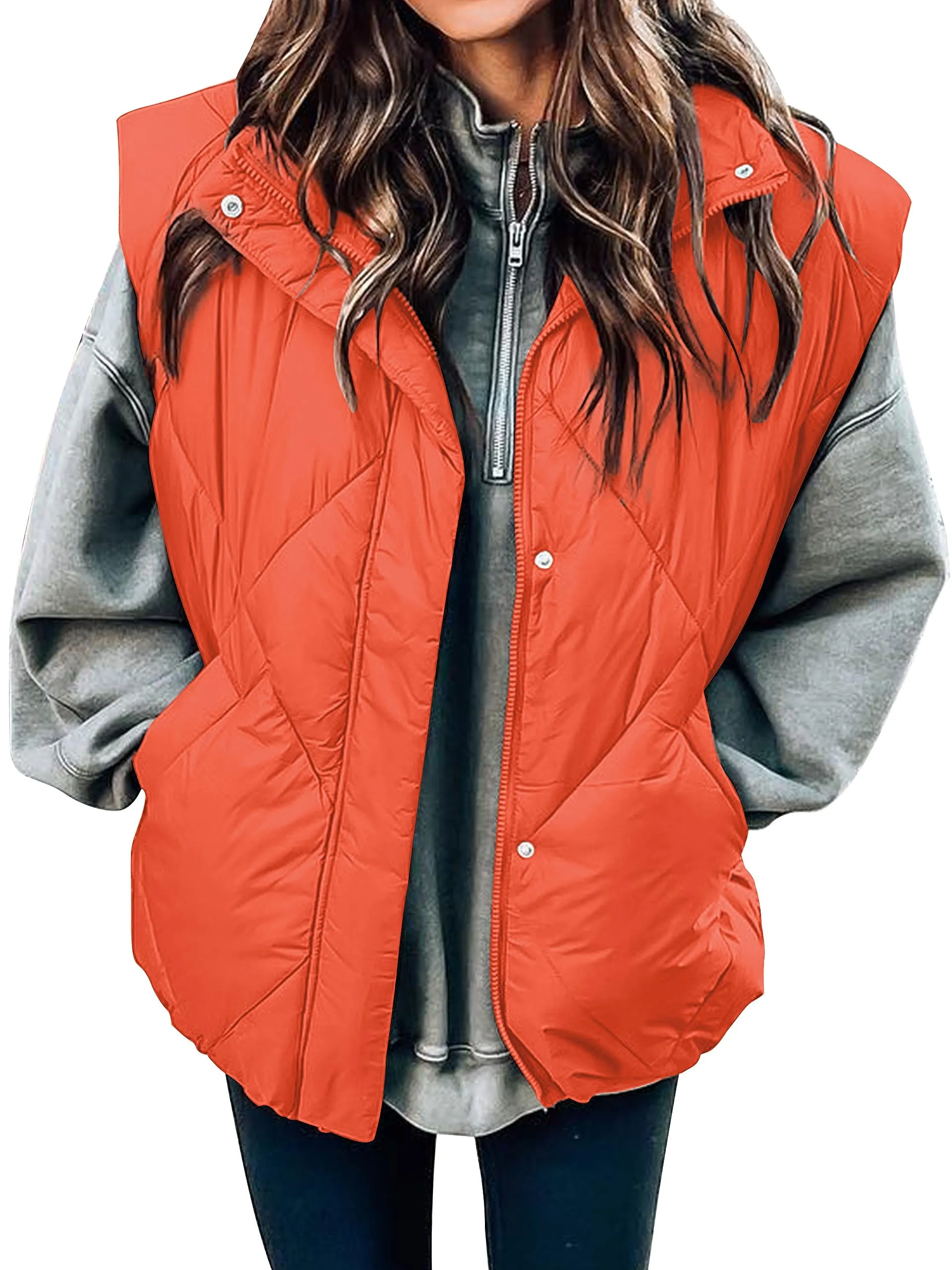 MEROKEETY Quilted Stand Collar Zip Up Padded Puffer Vest