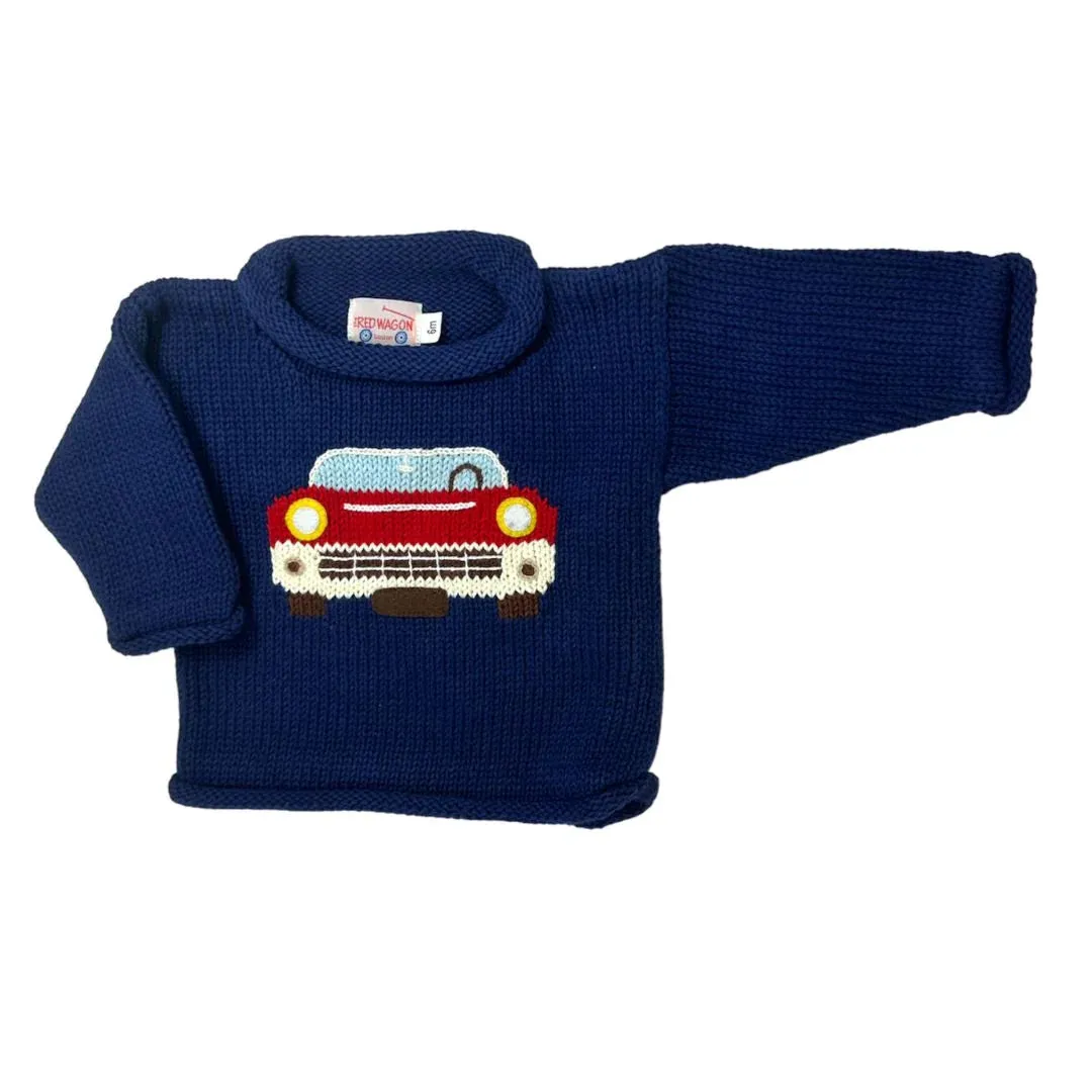 Navy Classic Car Roll Neck Sweater