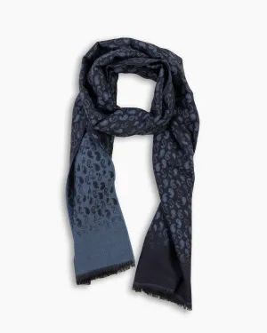 Navy Paisley Print Wool & Silk Scarf