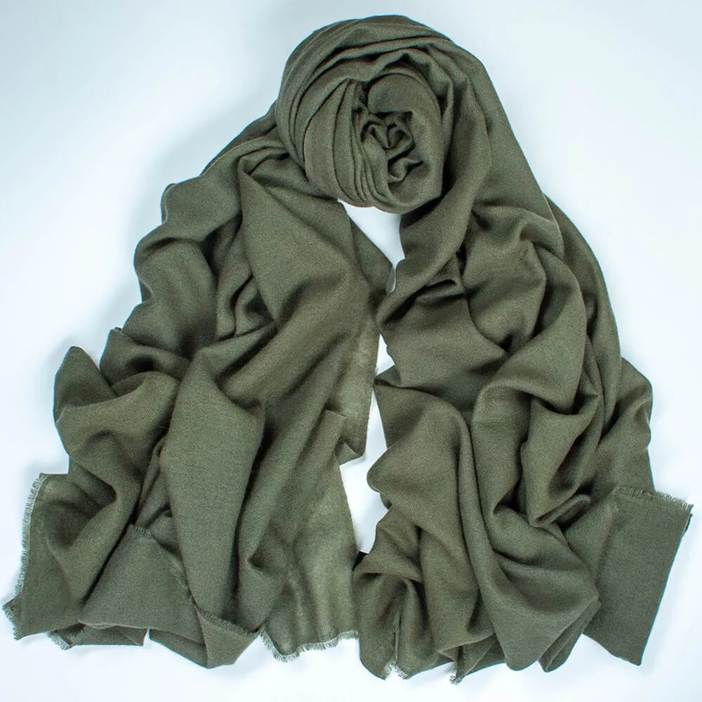 Olive Green Gossamer Cashmere Shawl