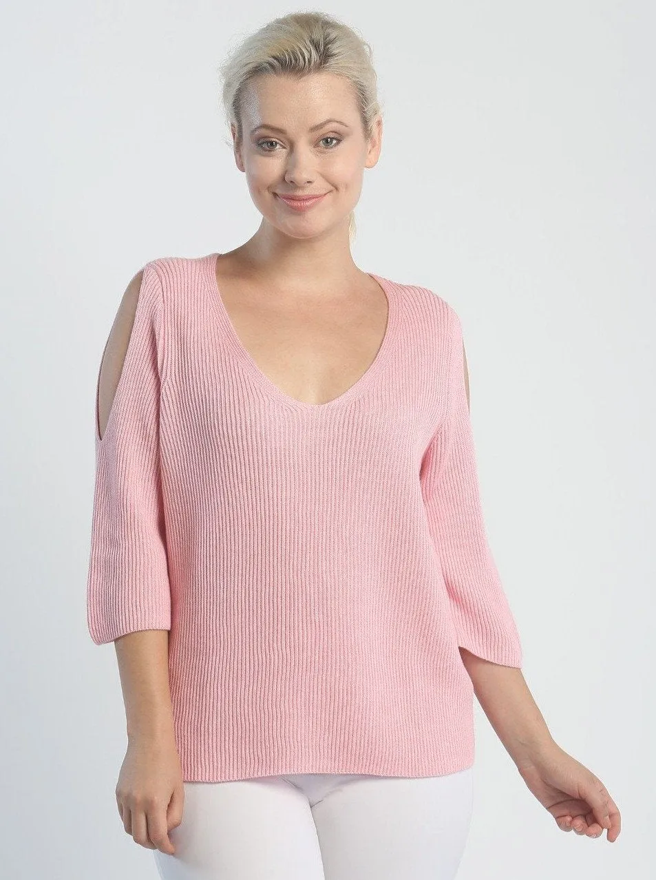 Open Shoulder V-Neck Pullover