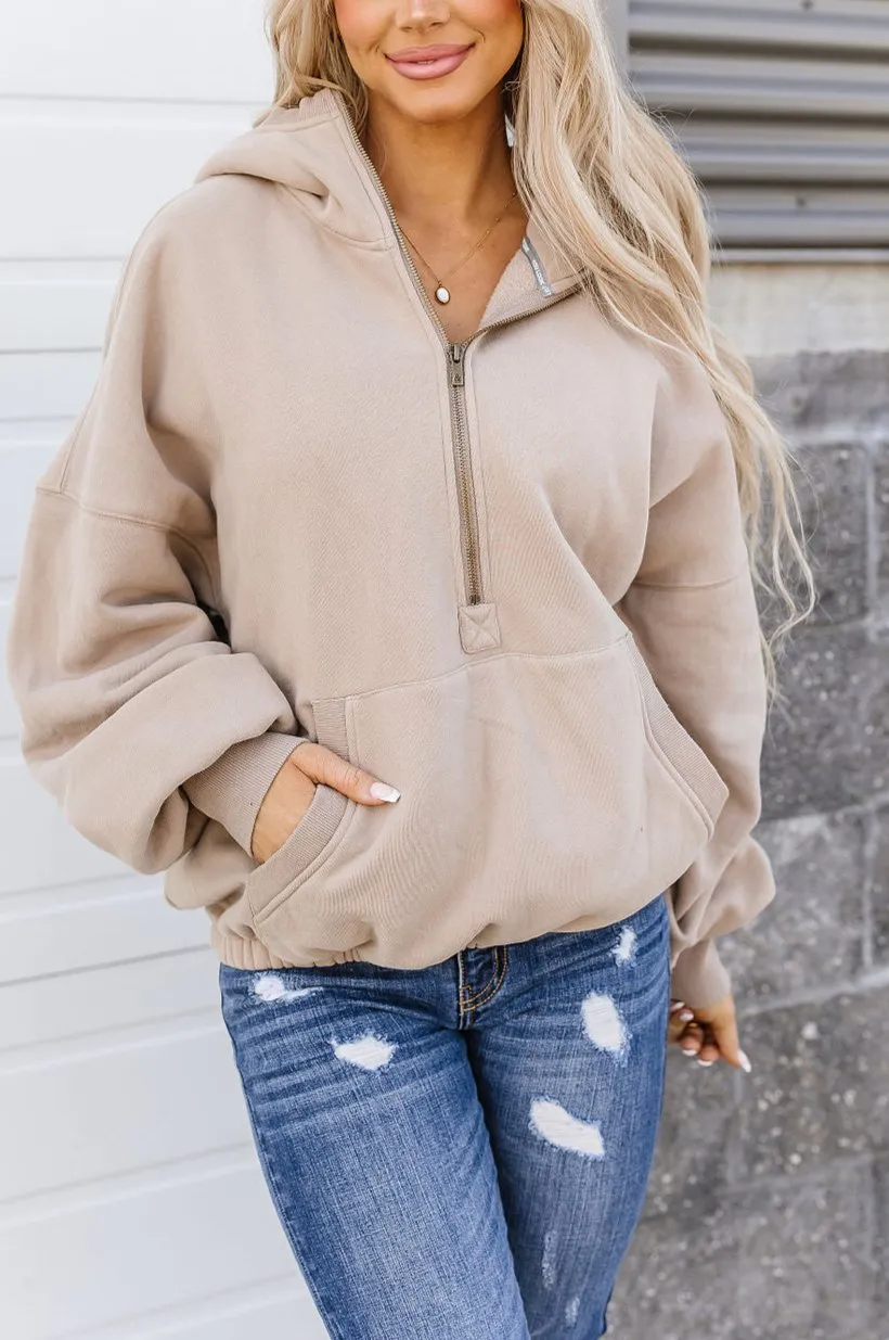 Oversized HalfZip Sweatshirt - Sand