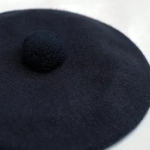 Pure Wool Beret Tam In Navy