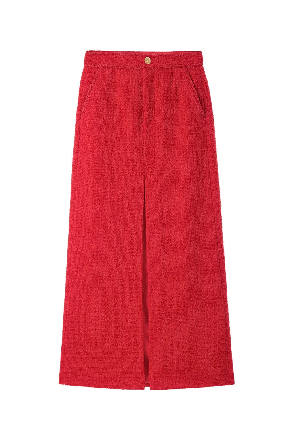 Red Tweed Slit Skirt