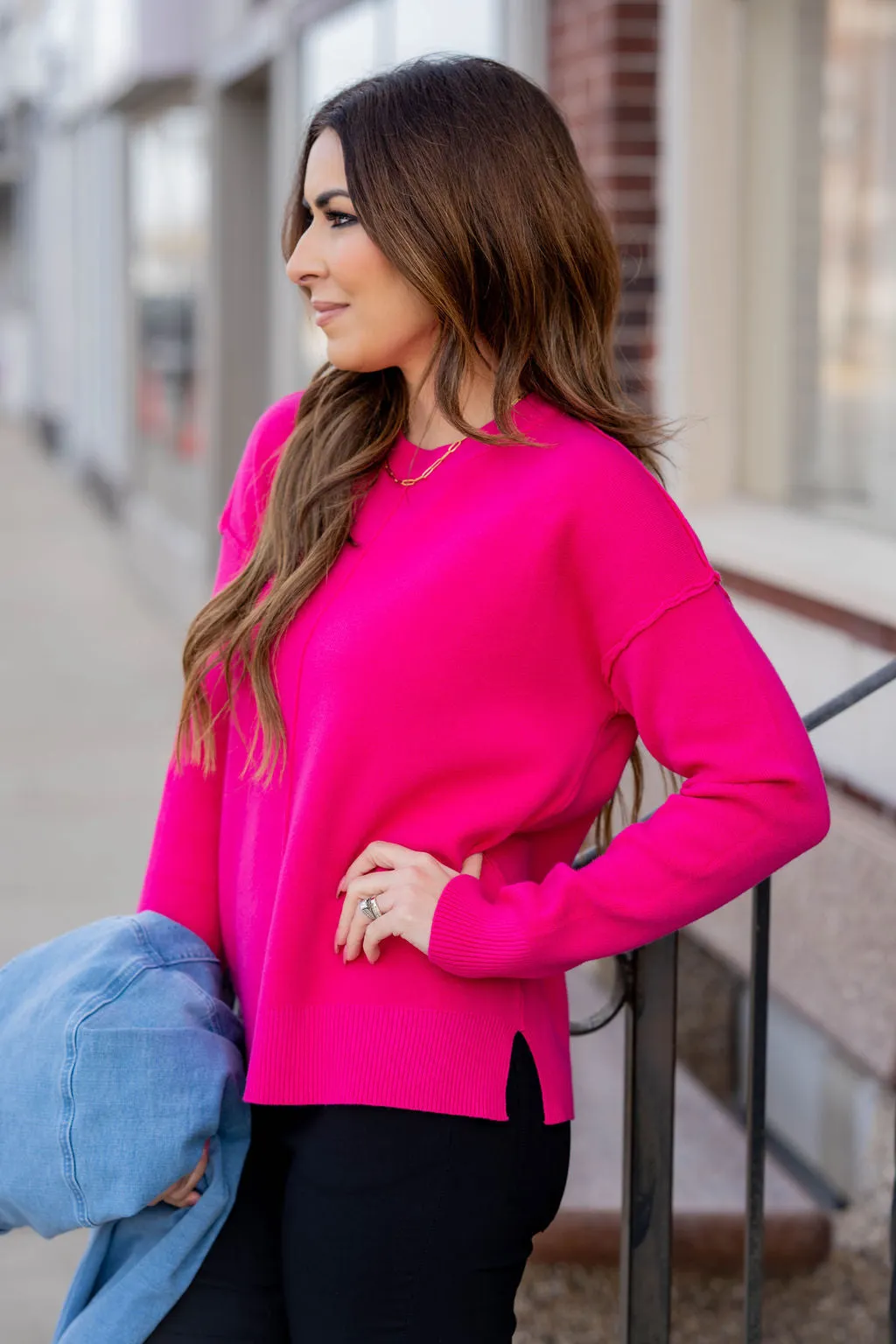 Stitch Accented Side Slit Sweater