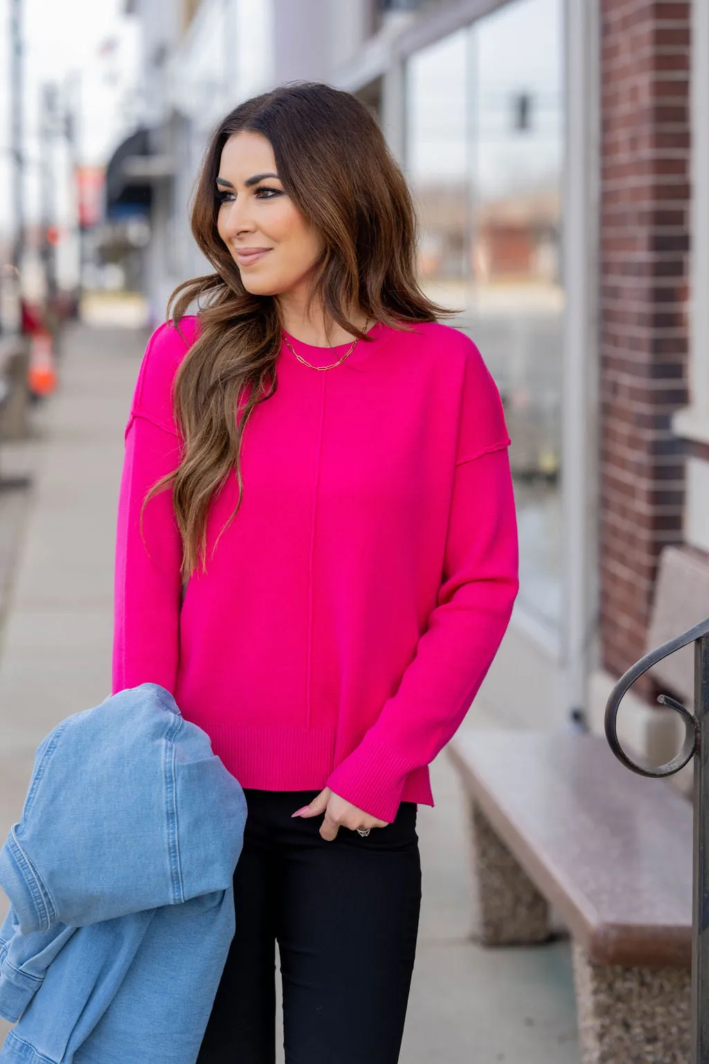 Stitch Accented Side Slit Sweater