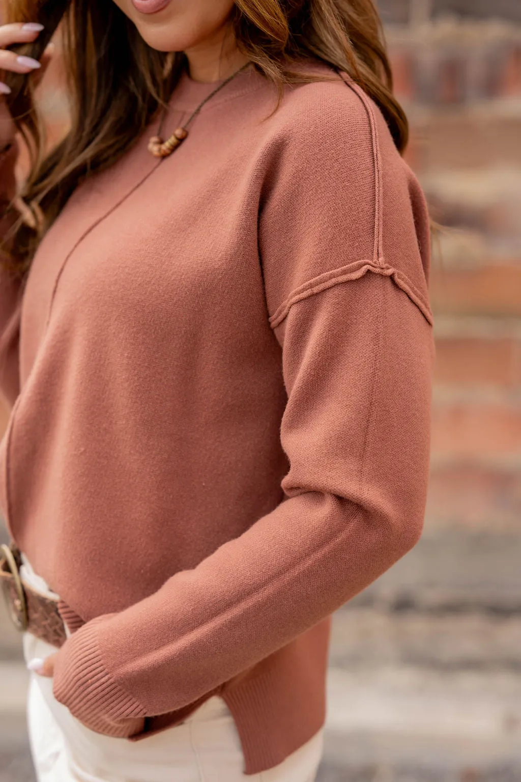 Stitch Accented Side Slit Sweater