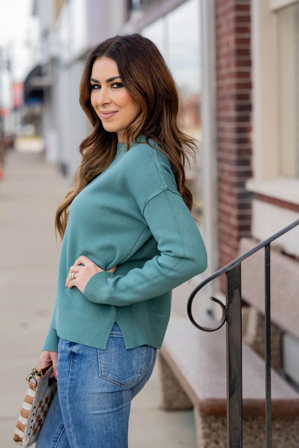 Stitch Accented Side Slit Sweater